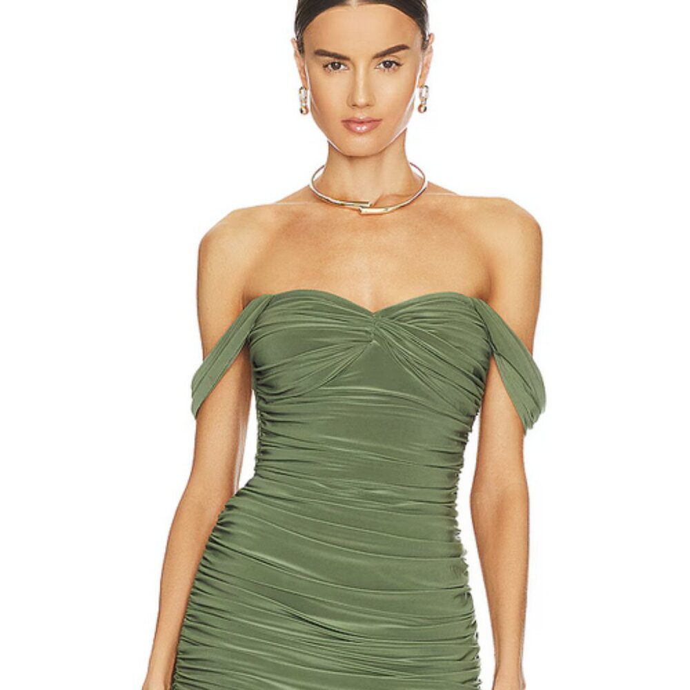 Norma Kamali Walter Off Shoulder Celadon Cocktail Dress Size L/40